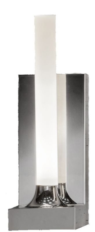 Goodnight Wandleuchte von Kartell: Moderne Wandlampe mit weißem Lichtelement und Chrom-Details.